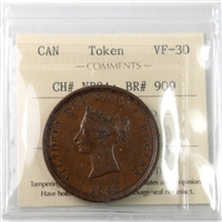 NB-2A 1843 New Brunswick Penny Token, Victoria ICCS Certified VF-30 BR# 909