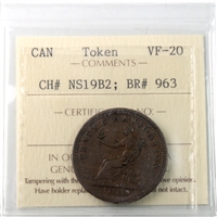 NS-19B2 1813 Nova Scotia Trade & Navigation Half Penny Token ICCS Certified VF-20 BR# 963