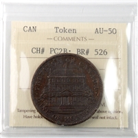 PC-2B 1842 Province of Canada Bank of Montreal Penny Token ICCS Certified AU-50 BR# 526