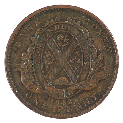 PC-2B 1842 Province of Canada Bank of Montreal Penny Token Extra Fine (EF-40)