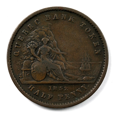 PC-3 1852 Province of Canada Quebec Bank Half Penny Token Very Fine (VF-20)