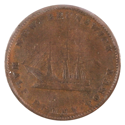 NB-1A1 1843 New Brunswick Victoria Dei Gratia Regina Half Penny Token Very Good (VG-8)