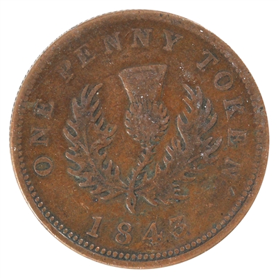 NS-2D1 1843 Nova Scotia Victoria Thistle Penny Token F-VF (F-15)