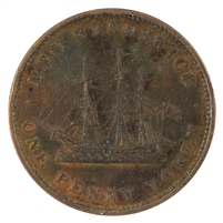 NB-2A 1843 New Brunswick Victoria Dei Gratia Regina Penny Token VF-EF (VF-30) $