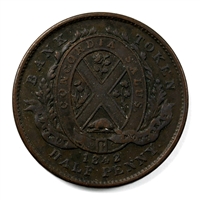 PC-1A3 1842 Province of Canada Bank of Montreal Half Penny Bank Token, Extra Fine (EF-40)