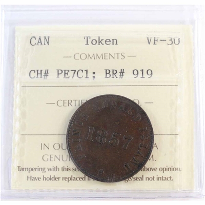 PE-7C1 1857 PEI Ships Colonies & Commerce Token ICCS Certified VF-30 BR# 919