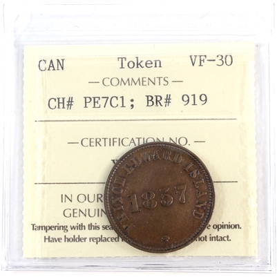 PE-7C1 1857 PEI Self Government & Free Trade Token ICCS Certified VF-30 (BR #919)