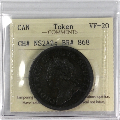 NS-2A2 1824 Nova Scotia George IV Penny Token ICCS Certified VF-20 BR# 868