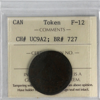 UC-9A2 1820 Upper Canada Commercial Change Halfpenny Token ICCS Certified F-12