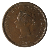 NB-2A 1843 New Brunswick Victoria Dei Gratia Regina Penny Token EF-AU (EF-45) $