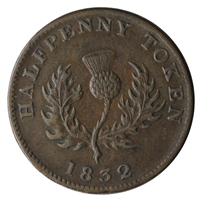 NS-1D3 1832 Nova Scotia George IV Half Penny Thistle Token Almost Uncirculated (AU-50) $