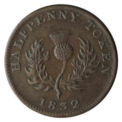NS-1D3 1832 Nova Scotia George IV Half Penny Thistle Token Almost Uncirculated (AU-50) $