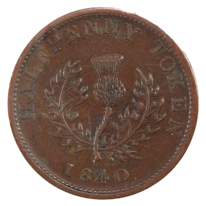 NS-1E2 1840 Nova Scotia Victoria Thistle Half Penny Token EF-AU (EF-45) $