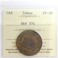 BR #574 1852 Gnaedinger Son & Co. Montreal Token ICCS Certified VF-30