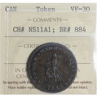 NS-11A1 1815 Nova Scotia Starr & Shannon Halifax Half Penny Token ICCS Certified VF-30