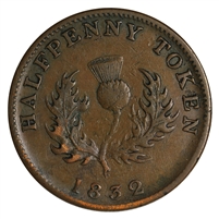 NS-1D2 1832 Nova Scotia George IV Thistle Halfpenny Token Extra Fine (EF-40) $