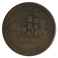 NS-14A5 1815 Nova Scotia John Alexr. Barry, Halifax Half Penny Token Fine (F-12)