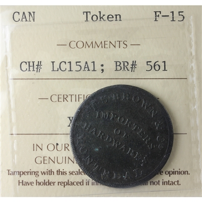 LC-15A1 (1832) Lower Canada T.S. Brown & Co. Token ICCS Certified F-15 BR #561