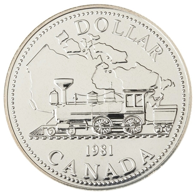 1981 Canada Trans-Canada Railway Centennial Brilliant Uncirculated Dollar (lightly toned)