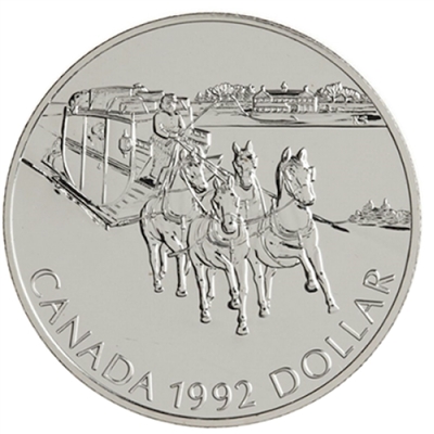 1992 Canada Kingston to York Stagecoach Sterling Silver BU Dollar (lightly toned)