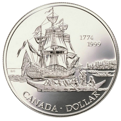 1999 Canada Voyage of Juan Perez Brilliant Uncirculated Sterling Silver Dollar