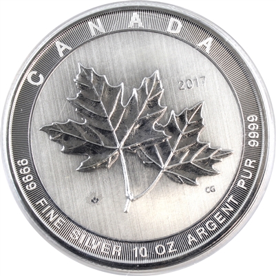 2017 Canada $50 Magnificent Maple Leaves 10oz. Fine Silver (No Tax) Scratched Capsule
