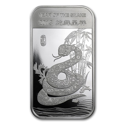 2013 Year of the Snake 1oz. .999 Silver Bar (No Tax) Toned