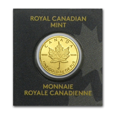 ONE GRAM (Black) RCM Maplegram Gold Maple Leafs 50-cents .9999 Gold (TAX Exempt) DL-H