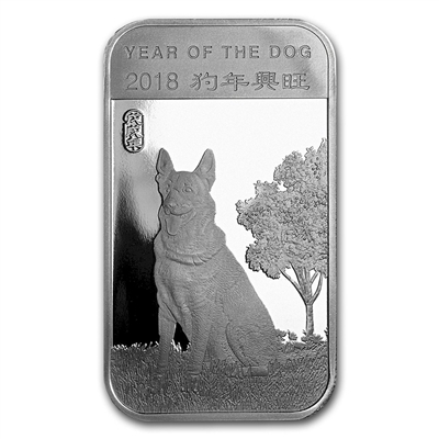 2018 Year of the Dog 1oz. Silver Bar (No Tax) - Toned