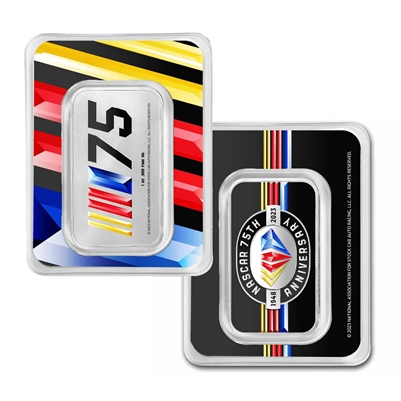 NASCAR 75th Anniv. Double Sided Colourized Bar 1oz Silver in Card (No Tax)