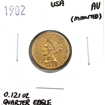 1902 USA $2.50 Gold Quarter Eagle Almost Uncirculated (AU-50) Mounted