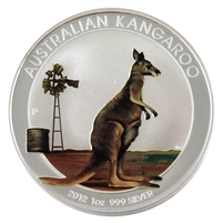 2012 Australia $1 Kangaroo Coloured 1oz. Fine Silver (No Tax) Capsule Scuffed