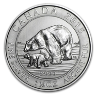 2015 Canada $8 Polar Bear and Cub 1.5oz .9999 Silver (No Tax) May be lightly toned