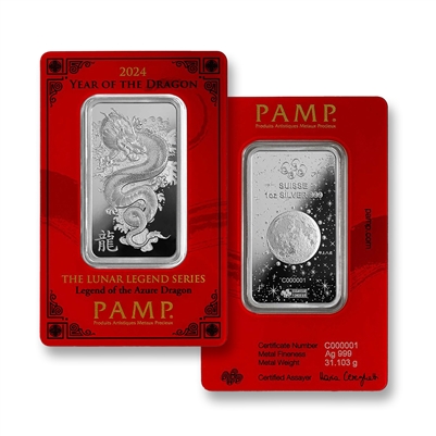 PAMP Lunar Legend Series: Azure Dragon 1oz .999 Silver Bar (No Tax)