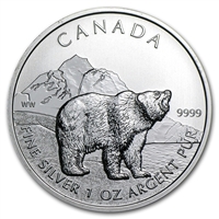 2011 Canada $5 Wildlife Series - Grizzly 1oz. Silver (No Tax) May be lightly toned