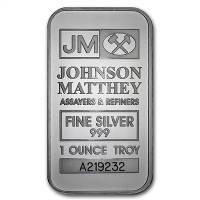 JM Johnson Matthey 1oz. .999 Fine Silver Bar (No Tax) Sealed - Light Toning