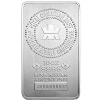 RCM 10oz. Pure .9999 Silver Royal Canadian Mint Wafer Bar (No Tax) DL-D