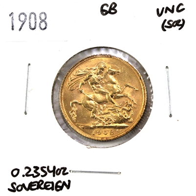 Great Britain 1908 Gold Sovereign Uncirculated (MS-60) Scratched