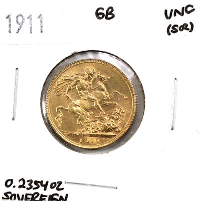 Great Britain 1911 Gold Sovereign UNC (MS-60) Scratched