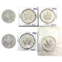 Lot of 6x 1988-2011 Canada $5 1oz. .9999 Silver Maple Leafs, 6Pcs (No Tax) Issues