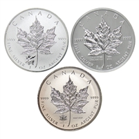 3x 2004 & 2017 $5 Desjardins, Canada 150 & Moose Privy 1oz. SMLs, 3Pcs (No Tax) Toned