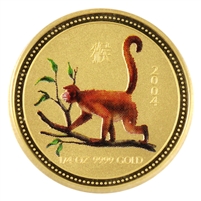 Australia 2004 $25 Lunar Monkey Coloured 1/4oz. .9999 Gold (No Tax) Capsule scuffed