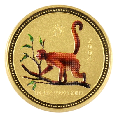 Australia 2004 $25 Lunar Monkey Coloured 1/4oz. .9999 Gold (No Tax) Capsule scuffed
