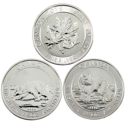 Lot of 3x 2013, 2014 & 2019 Canada $8 1.5oz. .9999 Silver, 3Pcs (No Tax) Issues