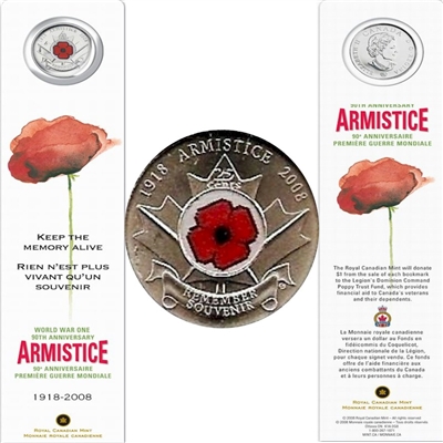 2008 Canada 25-cent Poppy Bookmark - WWI Armistice (May Be Toned)