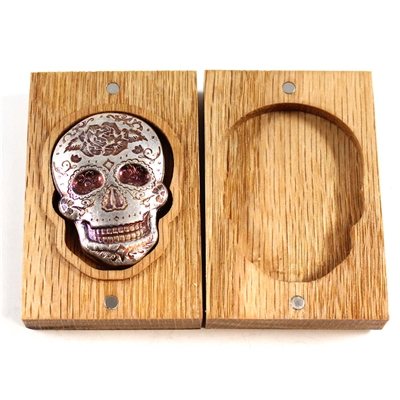 Monarch Coloured Sugar Skull 2oz .999 Fine Silver in Wooden Box (No Tax)
