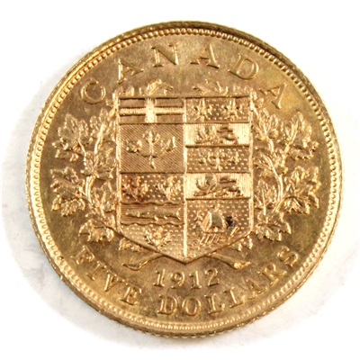 1912 Canada $5 Gold AU-UNC (AU-55) $