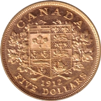 1912 Canada $5 Gold VF-EF (VF-30)