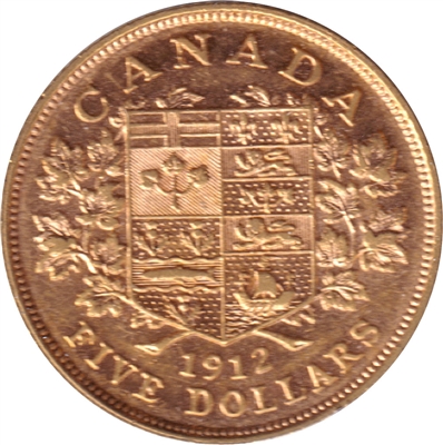 1912 Canada $5 Gold VF-EF (VF-30)