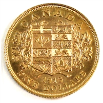 1913 Canada $5 Gold AU-UNC (AU-55) $